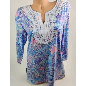 Talbots‎ 3/4 Sleeve Blue and Pink Blouse Women's Size M